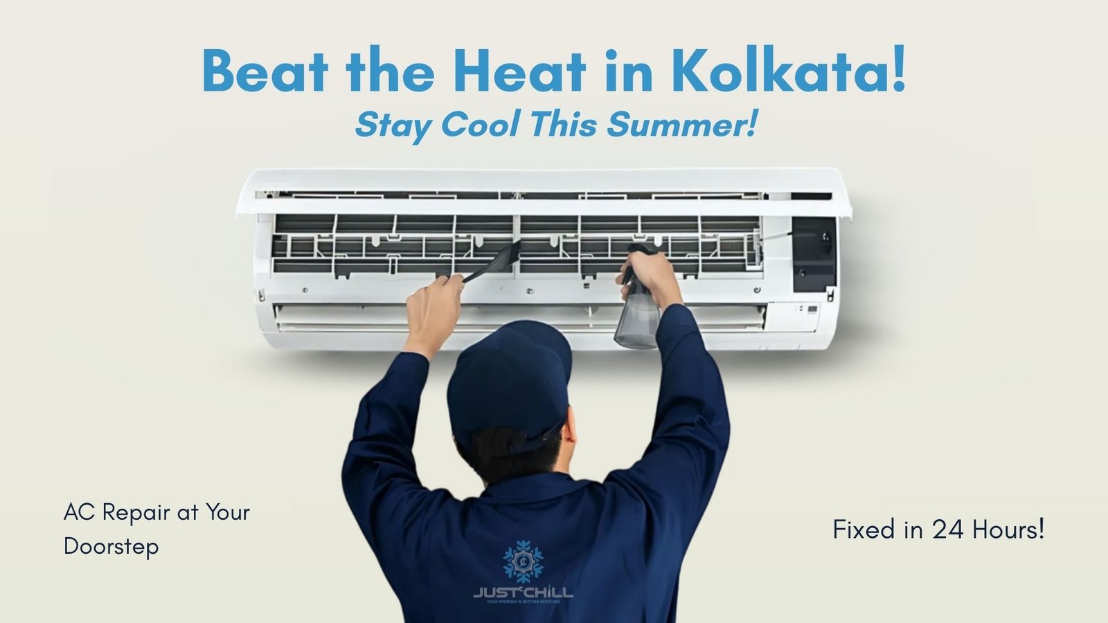 Technician performing AC repair service in Kolkata – Same day air conditioner repair at doorstep