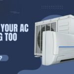 Minimalist thumbnail of a split AC unit in blue and ash gray theme with the text: "Stop Wasting Money on Your AC."